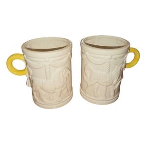 Vintage White Ceramic Carousel Themed Mugs Rubel & Co (2)